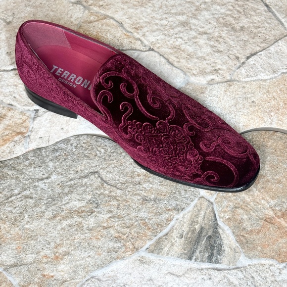 Terroni Burgundy Men\'s Slip-On Dress Shoe-Faux Suede-Paisley Print-Fashionable main image 8